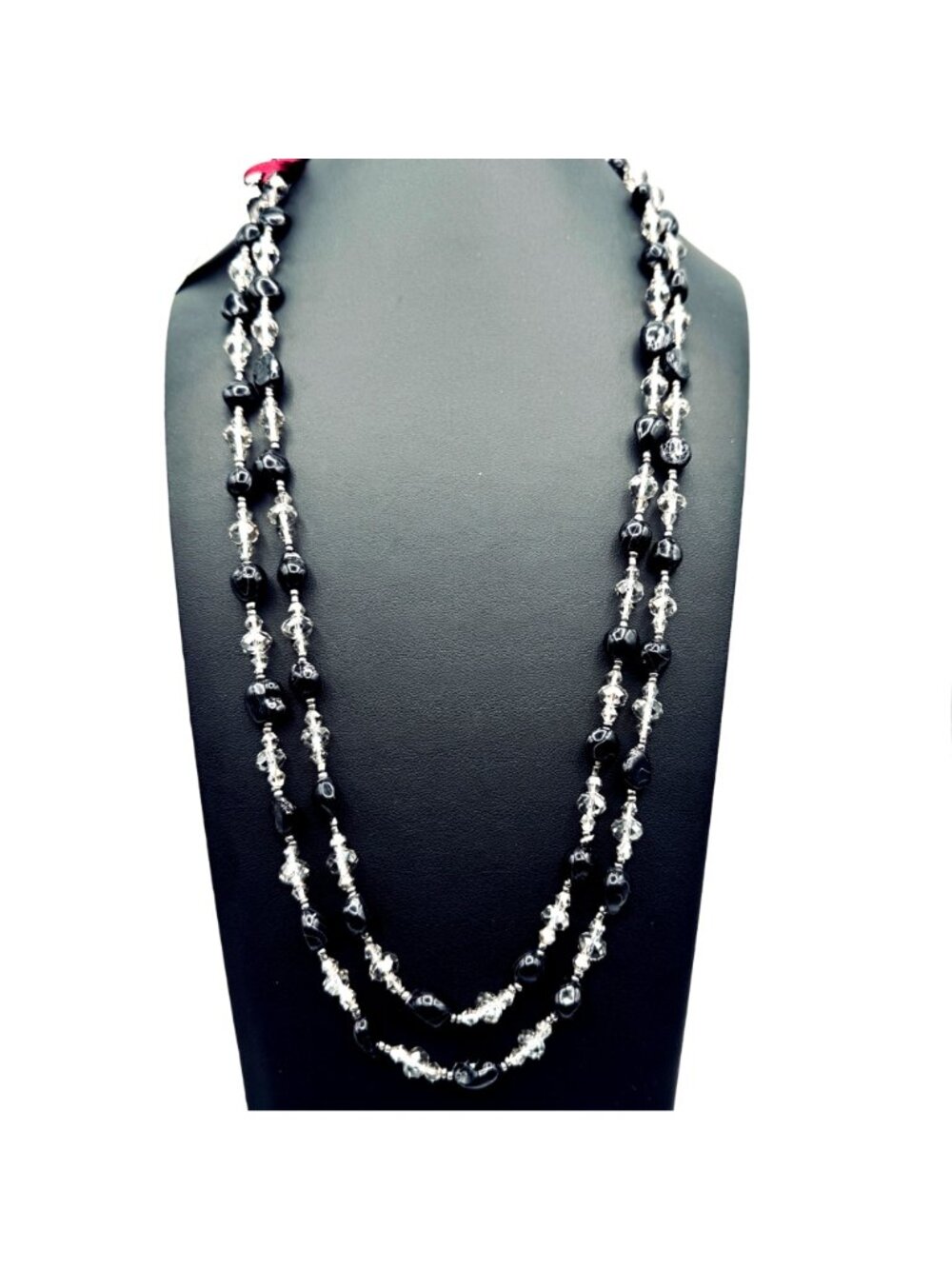 Crystal and Black Lampwork Bead Necklace 60" Long Opera Length by Sukhmani 80g - Picture 3 of 16